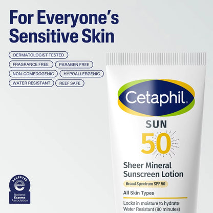 Cetaphil Sheer Mineral Body and Face Sunscreen Lotion Reef Safe - SPF 50 - Travel Size - 3 fl oz