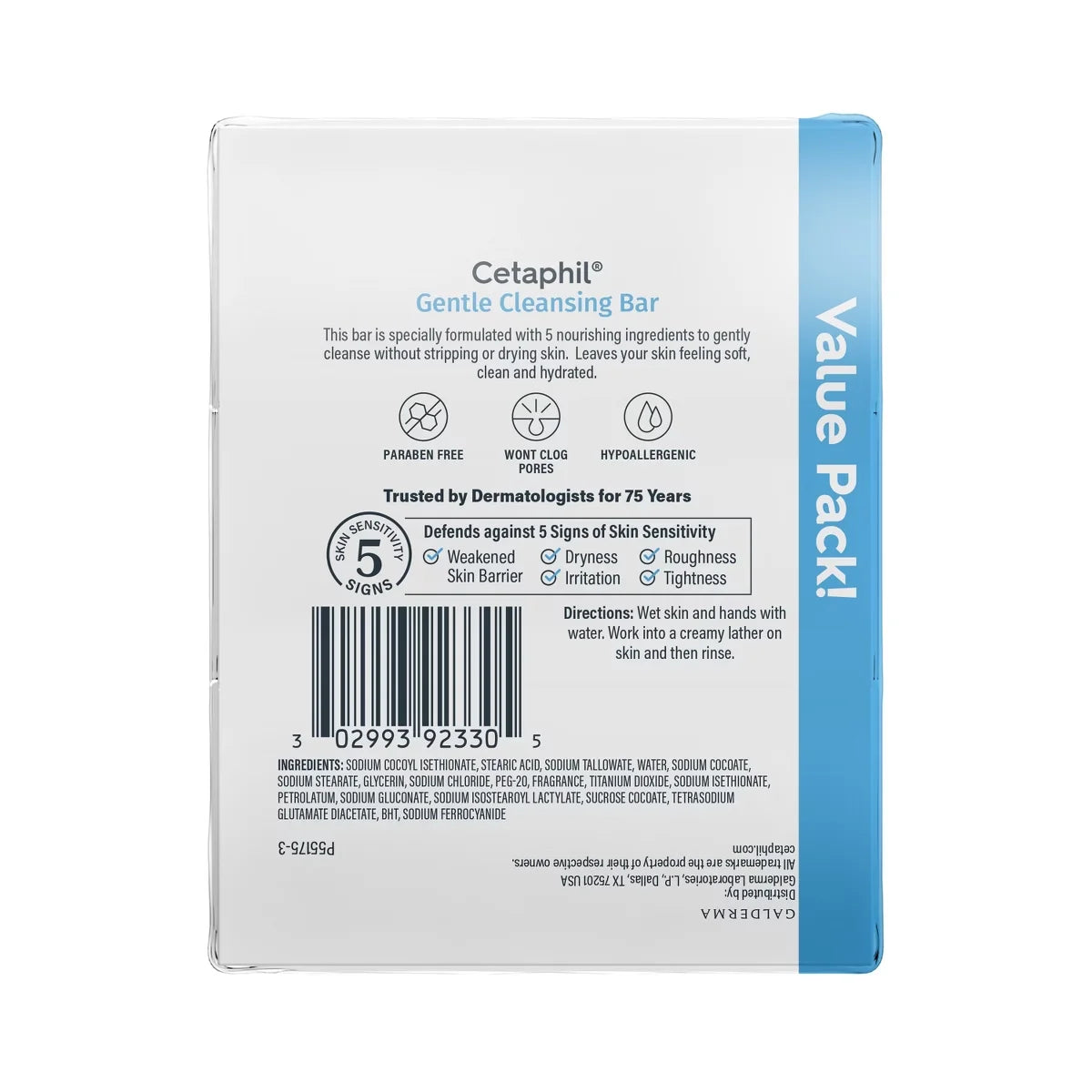 Cetaphil Gentle Cleansing Face and Body Bar Soap for Normal to Dry Skin - 3pk/4.5oz: Hypoallergenic, Dye-Free, Noncomedogenic