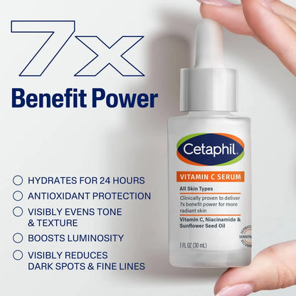 Cetaphil Brightening Vitamin C Face Serum with Niacinamide - 1fl oz: Facial Treatment, Sensitive Skin, Unscented