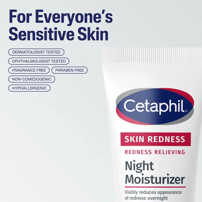 Cetaphil Redness Relieving Night Face Moisturizer - Fragrance Free - 1.7 fl oz: Sensitive Skin, Hypoallergenic, Noncomedogenic, Paraben-Free