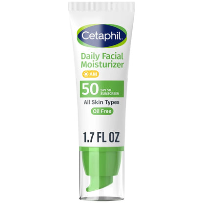 Cetaphil Daily Face Moisturizer Sunscreen Lotion - SPF 50 - 1.7 fl oz: Hypoallergenic, Noncomedogenic, Phthalate-Free, Recommended for Sensitive Skin