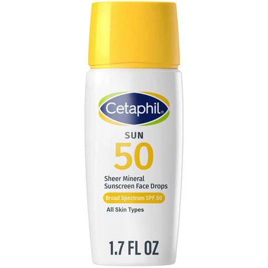 Cetaphil Sheer Mineral Face Sunscreen Moisturizer Drops Reef Safe- SPF 50 - Travel Size - 1.7 fl oz: Moisturizing, Soothing, Hypoallergenic, Non-Toxic