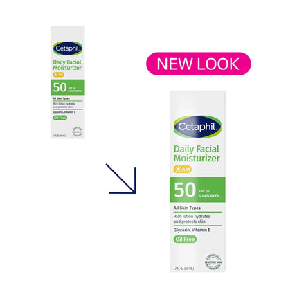 Cetaphil Daily Face Moisturizer Sunscreen Lotion - SPF 50 - 1.7 fl oz: Hypoallergenic, Noncomedogenic, Phthalate-Free, Recommended for Sensitive Skin