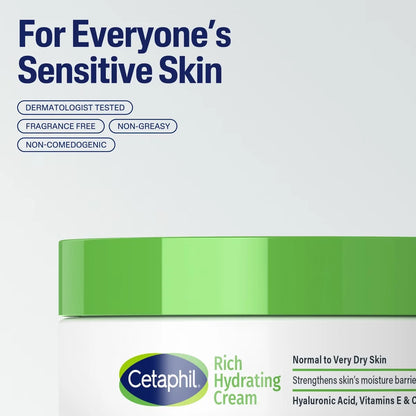 Cetaphil Rich Hydrating Face Moisturizer Cream with Hyaluronic Acid - 1.7oz: For Normal to Very Dry & Sensitive Skin, Unscented, Paraben-Free