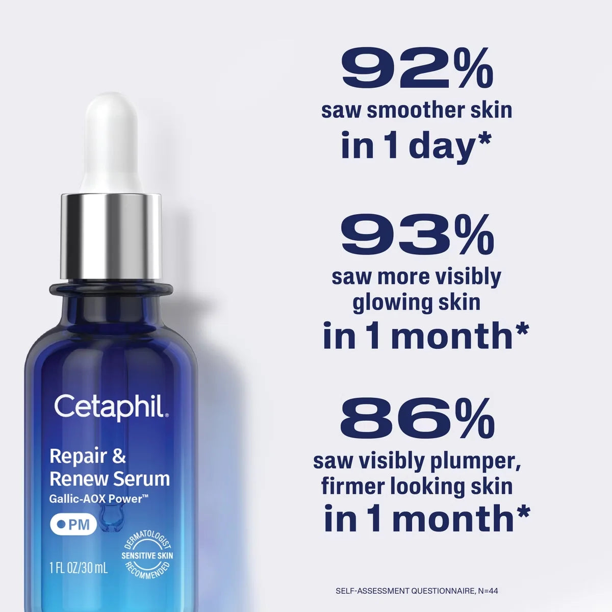 Cetaphil Repair & Renew Night Face Serum for Stressed Sensitive Skin with Gallic Acid & Vitamin E - Travel Size - 1 fl oz