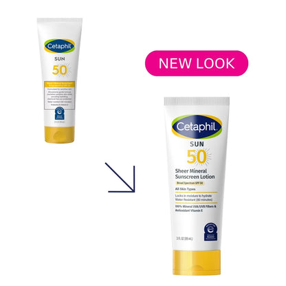Cetaphil Sheer Mineral Body and Face Sunscreen Lotion Reef Safe - SPF 50 - Travel Size - 3 fl oz