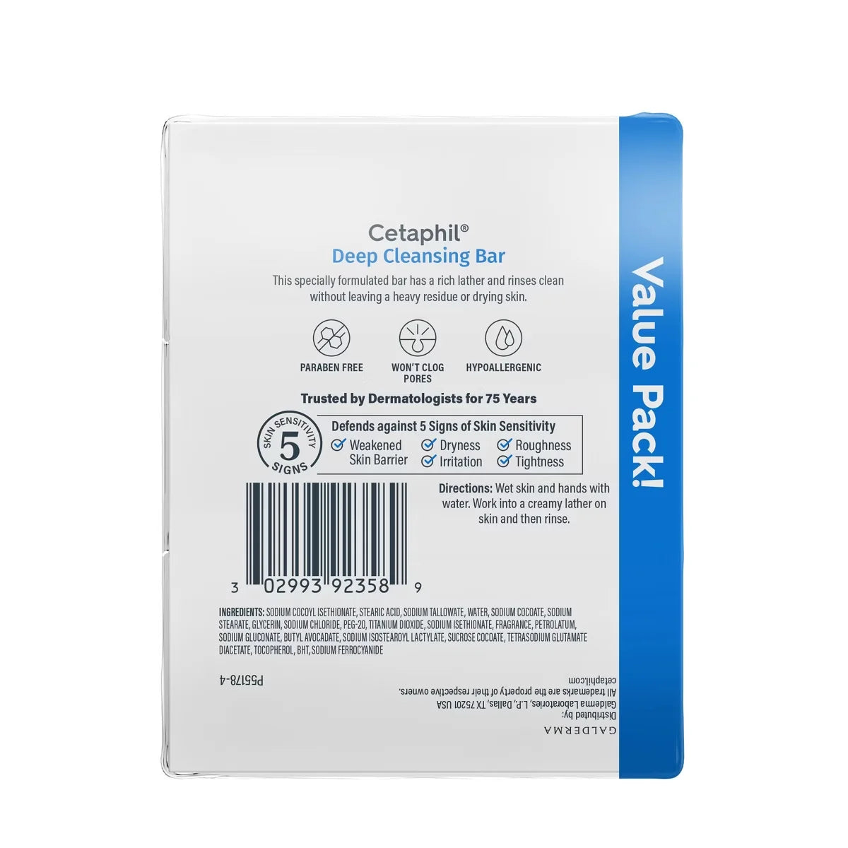 Cetaphil Deep Cleansing Face and Body Bar Soap for Normal to Oily Skin - 3pk/4.5oz: Moisturizing, Hypoallergenic, Unscented