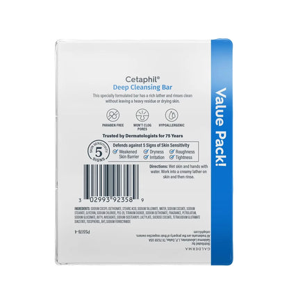 Cetaphil Deep Cleansing Face and Body Bar Soap for Normal to Oily Skin - 3pk/4.5oz: Moisturizing, Hypoallergenic, Unscented