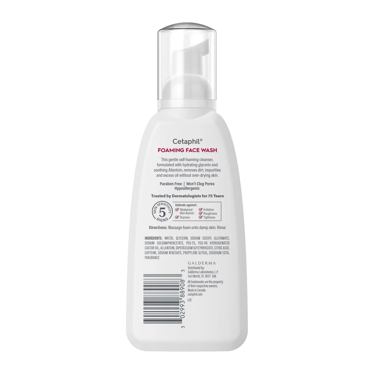 Cetaphil Foaming Face Wash, Facial Cleanser for Redness Prone Skin - 8 fl oz: Paraben-Free, Noncomedogenic, Unscented, Contains 1 Unit