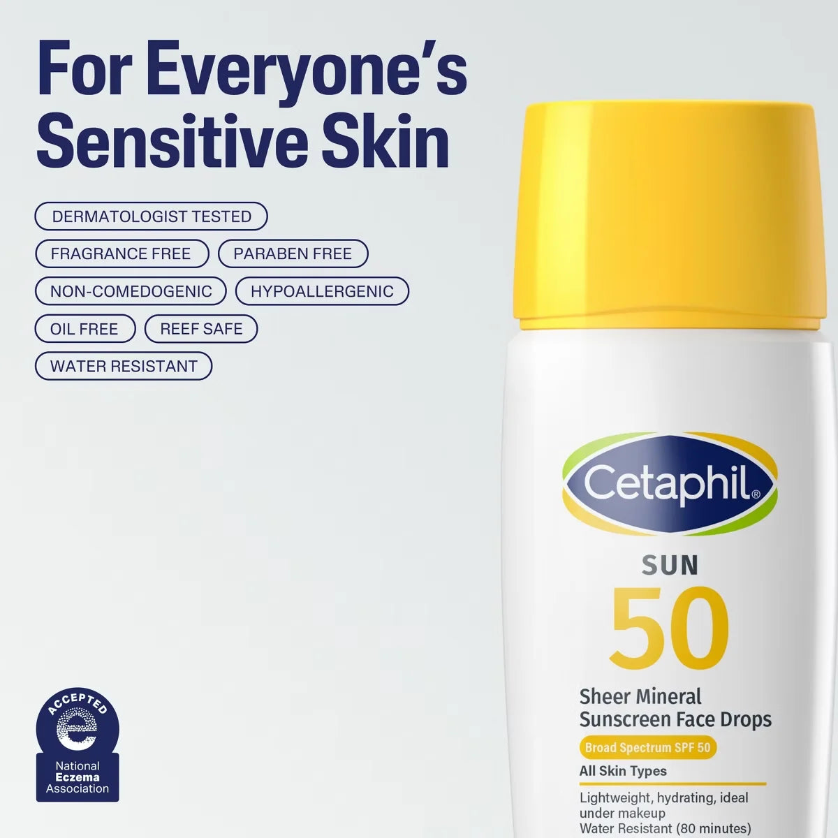 Cetaphil Sheer Mineral Face Sunscreen Moisturizer Drops Reef Safe- SPF 50 - Travel Size - 1.7 fl oz: Moisturizing, Soothing, Hypoallergenic, Non-Toxic