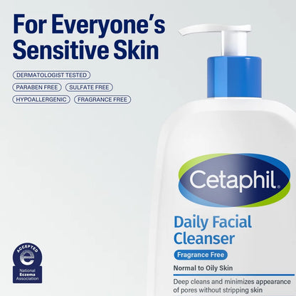 Cetaphil Fragrance Free Daily Face Wash Cleanser for Normal to Oily Skin - 16 fl oz
