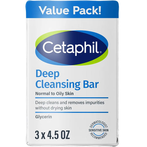 Cetaphil Deep Cleansing Face and Body Bar Soap for Normal to Oily Skin - 3pk/4.5oz: Moisturizing, Hypoallergenic, Unscented