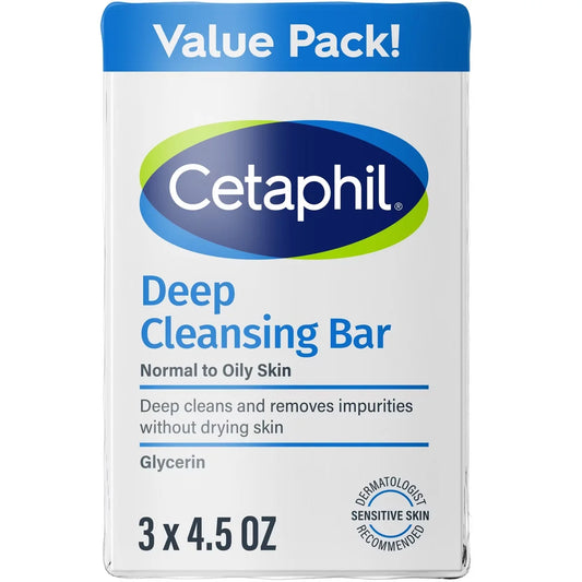Cetaphil Deep Cleansing Face and Body Bar Soap for Normal to Oily Skin - 3pk/4.5oz: Moisturizing, Hypoallergenic, Unscented