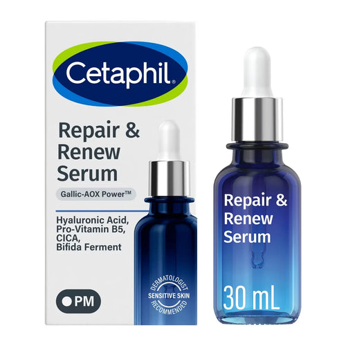 Cetaphil Repair & Renew Night Face Serum for Stressed Sensitive Skin with Gallic Acid & Vitamin E - Travel Size - 1 fl oz